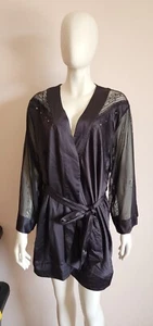 Playboy Ladies Black Amandier Short Satin Wrap Gown Robe Size L New - Picture 1 of 9