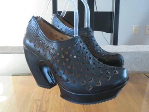 JOHN FLUEVOG PREPARES Hi Rappel Black Perforated Heels Shoes 9 - Picture 1 of 6