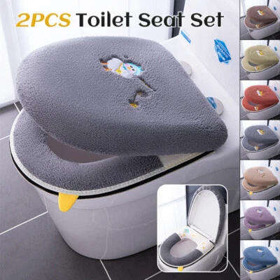 Juego de 2 alfombrillas de asiento de inodoro con funda de cojín + tapa universal suave cómodo cálido Foto 1 de 4