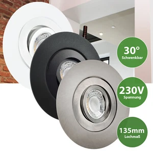LED Einbaustrahler 230V flach 25mm Einbauleuchte für Lochausschnitt 68mm - 135mm - Bild 1 von 10