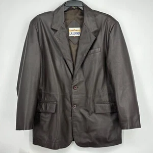 Blazer vintage da uomo in pelle L.A. California taglia 42 marrone due bottoni - Foto 1 di 13