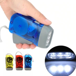 LED Hand Crank Flashlight No Battery Self Powered Charging Torch Dynamo - Picture 1 of 15