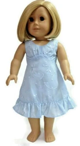 Puppenkleidung 18 Zoll Puppenkleid puderblau Blumenstickerei passt American Girl Puppe - Bild 1 von 4