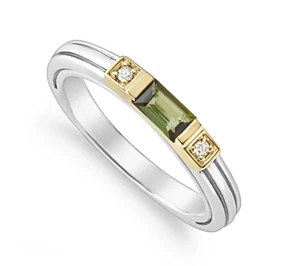 🆕️New LAGOS *CAVIAR COLOR* GREEN TOURMALINE and DIAMOND Stacking Ring Sz 9 - Picture 1 of 12