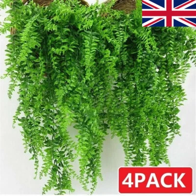 4Pcs Artificial Hanging Plants Fake Fern Trailing Foliage Flower Leaf Home Decor - Image 1 of 4