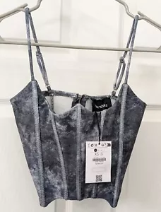 *NWT* Bershka Women's Acid Wash Corset Bustier Ribbed Top Size XS *NWT* - Picture 1 of 7