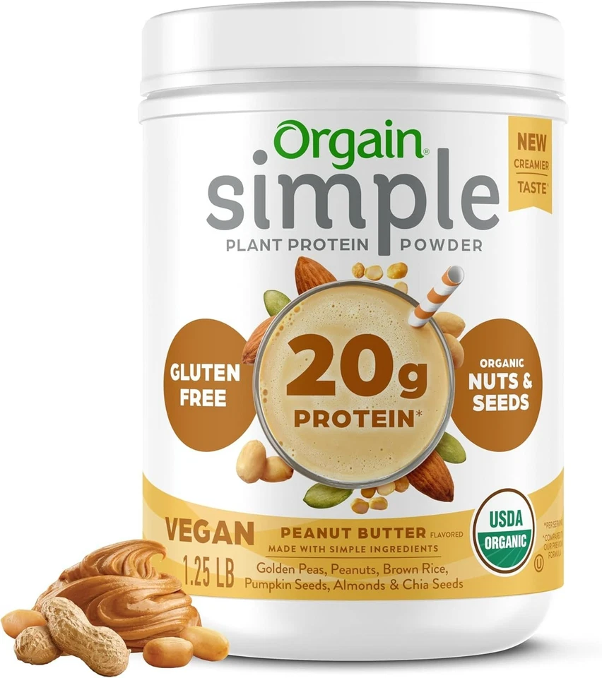 Orgain Simple Organic Plant Protein Powder Peanut Butter Vegan