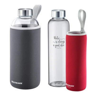 Westmark Trinkflaschen-Set, 0,55 l + 1 l, Sparset, Glas, mit Cover & Motiv - Bild 1 von 4