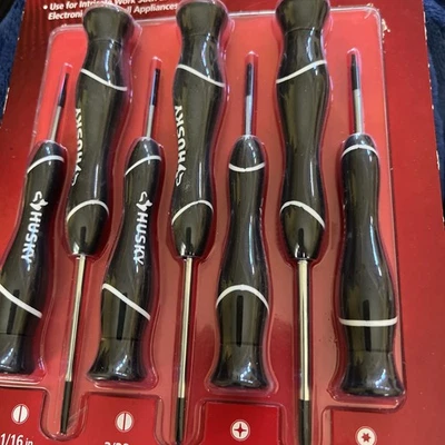 Husky 7-PC PRECISION SCREWDRIVER SET: Phillips Slotted Star 1/16 3/32 1/8 T6 00 - Image 1 of 4