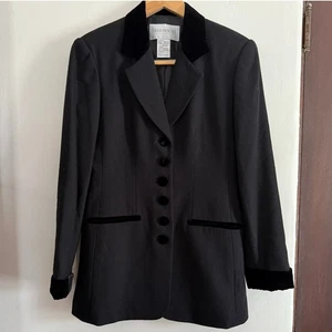 Blazer Preppy Vintage Años 90 | HUGO BUSCATI | Negro Lana Terciopelo | Talla 8 - Imagen 1 de 7