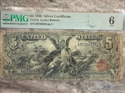 1896 5 educational silver certificate, Fr. 270 (Lyons/Roberts) PMG G6 - Image 1 of 4