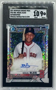 2021 1st Bowaman Chrome Miguel Bleis Speckle Auto /299 SGC 10/9 Red Sox - Picture 1 of 2