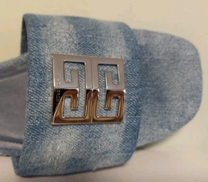 GIVENCHY WASHED DENIM SILVER LOGO 4G FLATS EU 42 I LOVE SHOES - Picture 1 of 7