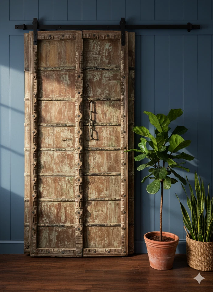 Portas esculpidas antigas madeira teca rústica fazenda interior exterior jardim porta 84 - Imagem 1 de 4