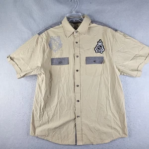 Red Ape Shirt Mens XL Khaki Button Up Short Sleeve Crest Patch Casual Work - Picture 1 of 12