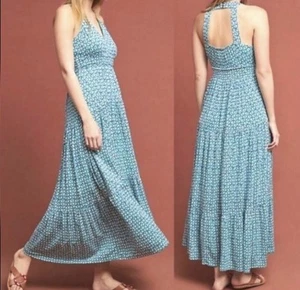 Maxi Vestido Halter Maeve Anthropologie Mabel Para Mujer XSP Pequeño Azul Turquesa - Imagen 1 de 10