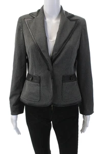 Chaqueta Doncaster Collection Mujer Cuero Contraste Abotonada Gris Negro Talla - Imagen 1 de 6