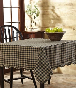 New Primitive Farmhouse TAN BLACK CHECK TABLECLOTH Table Square  60" x 80" - Picture 1 of 1