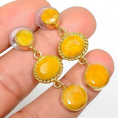 Pendiente antiguo enchapado en oro amarillo de 18k zafiro amarillo (simulado) 1,56" E842 Foto 1 de 3