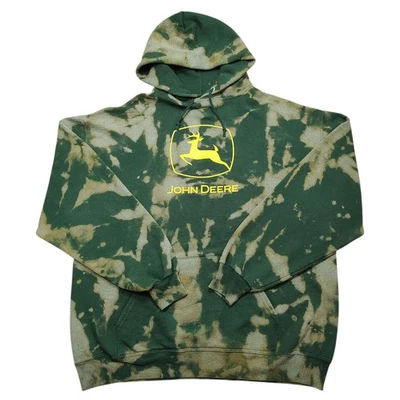 John Deere Mens XL Hoodie Sweatshirt Green Logo Tractor Farm Tie Dye Acid Wash - Image 1 of 4