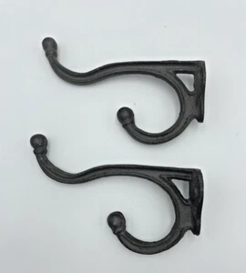 2 Cast Iron Wall Hooks Towel Key Holder Bathroom Hat Coat Entry Hanger 6.5" - Picture 1 of 5