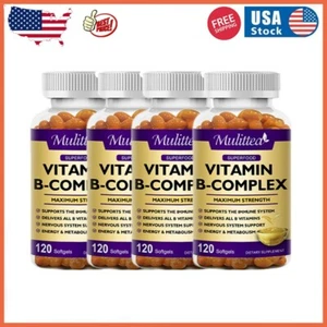 Vitamin B Complex 120 Capsules B1,B2,B3,B5,B6,B7,B9,B12, Immune Support Pills - Picture 1 of 13