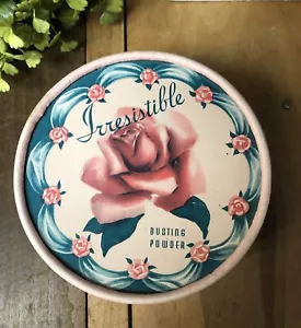 Irresistible Dusting Powder Tin Pink Roses Box Lid Unopened Vintage 1950's - Picture 1 of 12