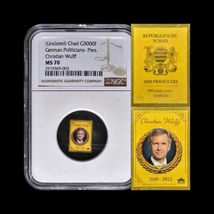 CHAD. 2022, 3000 Francs, Gold - NGC MS70 - Top Pop 🥇 German, Christian Wulff - Picture 1 of 5