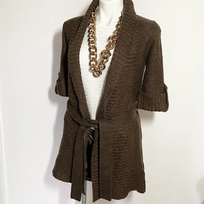 Cardigã Love By Design marrom túnica suéter com cinto de gravata feminino tamanho M - Imagem 1 de 4