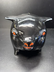 ARTHUR WOOD:: Vintage black glazed ceramic PIGGY BANK 7"x4.5" - Picture 1 of 9