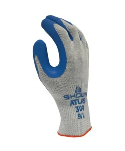 Atlas 300 RUBBER PALM COATED BLUE GENERAL PURPOSE PROTECTIVE WORK GLOVES LARGE - Picture 1 of 2
