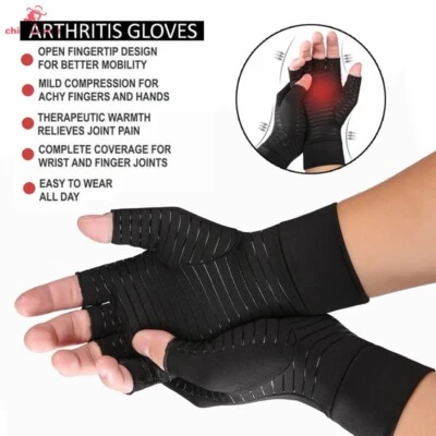 Guantes de compresión de cobre anti artritis sin dedos soporte para manos alivio del dolor Reino Unido Foto 1 de 4
