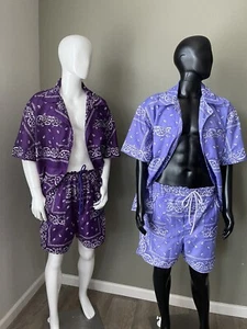 JD Moda Hombres Personalizada Lt Púrpura Cuadrado Bandanna Camisa y Juego Corto - Imagen 1 de 2