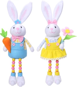 2Pcs Easter Bunny Plush Toys Decorations Easter Bunny Stuffed Animal Cute Rabbit - Picture 1 of 12