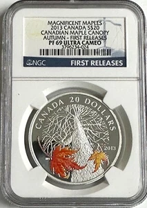 2013 Canada $20 1oz Silver Canadian Maple Canopy Autumn FR NGC PF69 UC - Picture 1 of 2