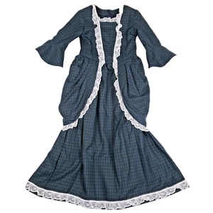 Colonial Costume Dress Green Plaid Lace Trim 43 Long Prairie Pilgrim Theater - Picture 1 of 12