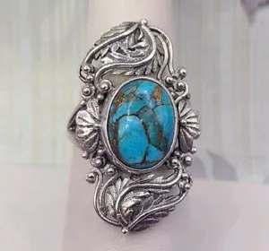 Vintage Southwestern Style Sterling Silver 925 Mojave Copper Turquoise Ring sz 8 - Picture 1 of 10