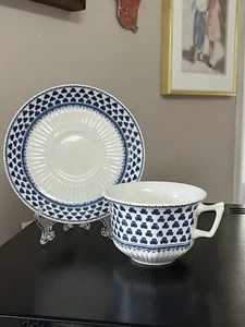 Adams Real English Ironstone CUP And SAUCER SET Brentwood Blue Flowers/Shamrocks - Picture 1 of 9
