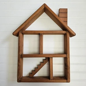 Vintage Wooden House Shaped Trinket Knick Knack Mini Fig Display Shelf 18.25" - Picture 1 of 2