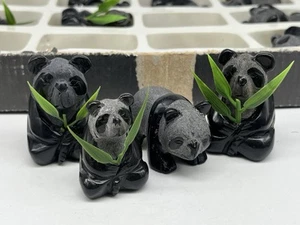 Set of 11 Black Obsidian Panda Bear Figurine Natural Gemstone - Min. 40mm x 28mm - Picture 1 of 10