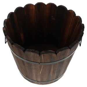 Wooden Bucket Planter For Outdoor Plants - Garden Vegetable Solid Wood - Picture 1 of 12