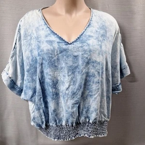 Marc New York Size 3X Womens Top Chambray Acid Wash Short Sleeve Blouse - Picture 1 of 9