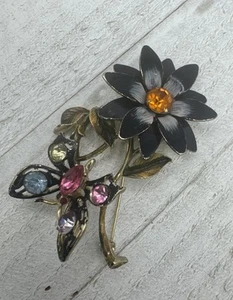 Vintage weiße Blume Schmetterling Strass Zittern Anstecknadel Brosche - Bild 1 von 5