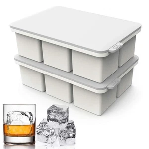 Large Ice Cube Molds: Square Whiskey Silicone Ice Cube Trays With Lid - 2pack... - Picture 1 of 7
