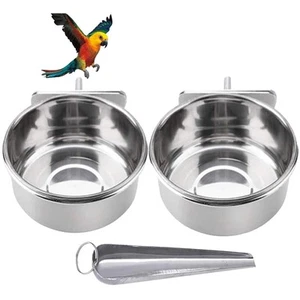 Parrot Feeding Bowls, Bird Cage Cups Holder - Stainless Steel Food and Water ... - Picture 1 of 7