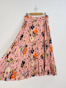 Reiss Rock Damen Größe 8 rosa orange Blumen Midi Plissee fließend Swing Reißverschluss Andi - Bild 1 von 9