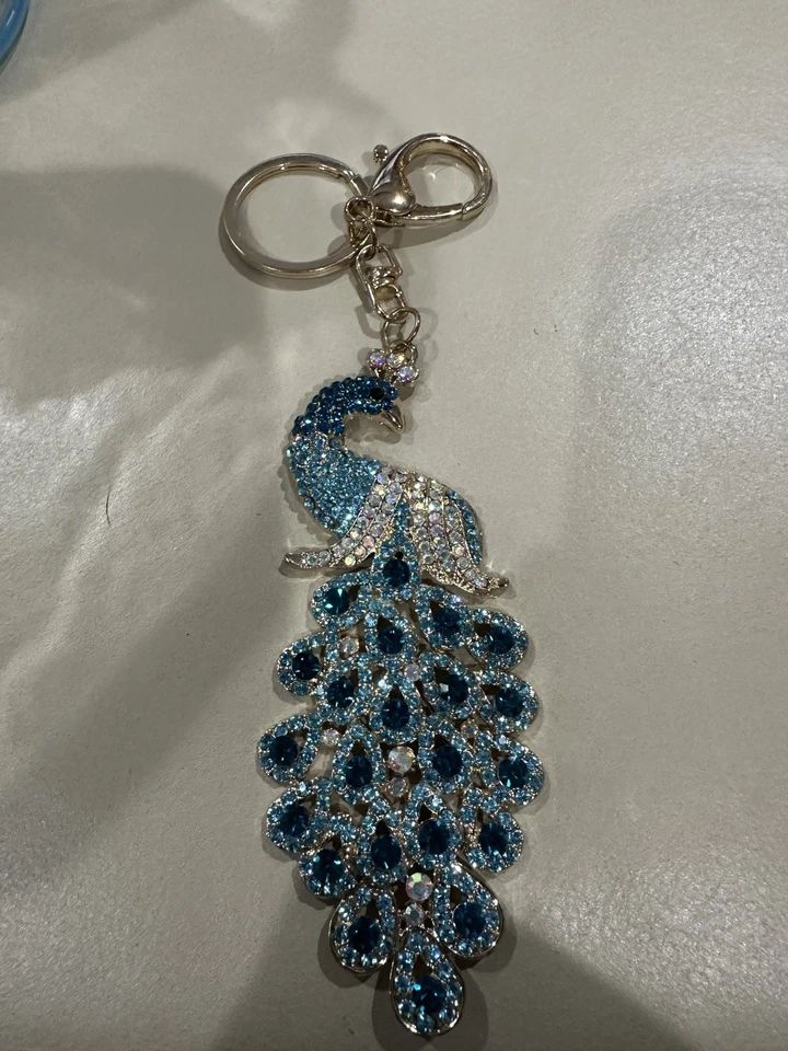 Llavero de estrás de cristal de pavo real azul --Dije de bolso Foto 1 de 2