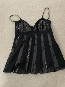 Vintage Y2K BCBG Sequin & Silk Babydoll Camisole Black Med NWT - Picture 1 of 4