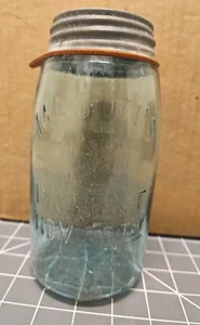 Heldenkreuz MASON'S PATENT 30. NOV 1858 PAT 26 blaues Glas antik blau Vintage - Bild 1 von 9