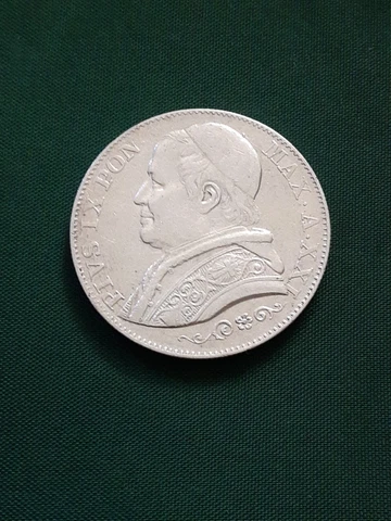 ITALY PAPAL STATES 1866 2 LIRE POPE PIUS IX VATICAN CITY SILVER WORLD COIN UNC! Cover